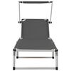 vidaXL Folding Sun Lounger with Roof Aluminium and Textilene Grey
