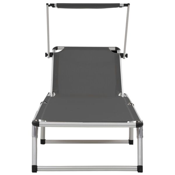 vidaXL Folding Sun Lounger with Roof Aluminium and Textilene Grey