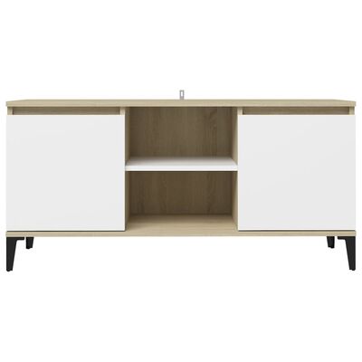 vidaXL TV Cabinet with Metal Legs White and Sonoma Oak 103.5x35x50 cm