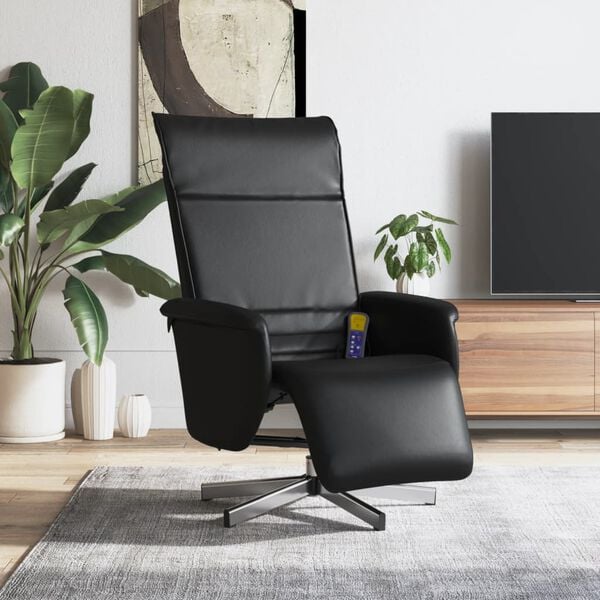 vidaXL Massage Recliner Chair with Footrest Black Faux Leather