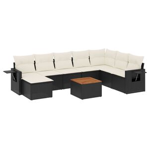 vidaXL 9 Piece Garden Sofa Set with Cushions Black Poly Rattan