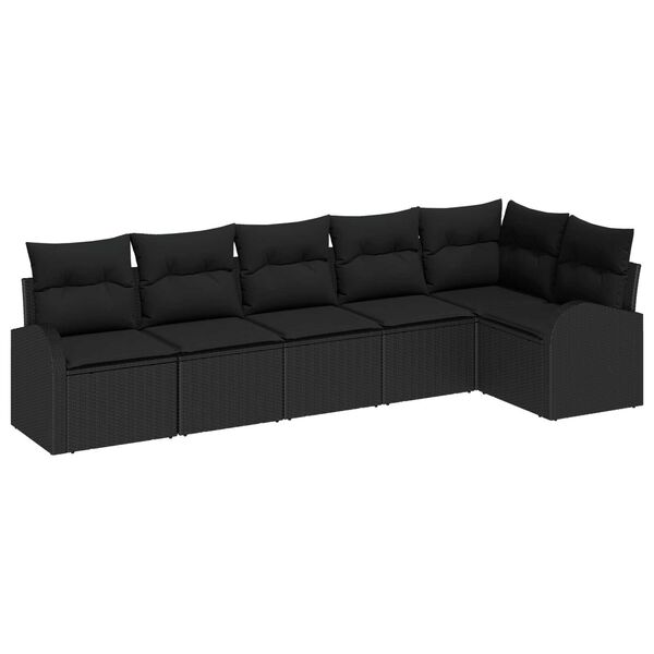 vidaXL Garden Sofa Set with Cushion 6 pcs Black Poly rattan
