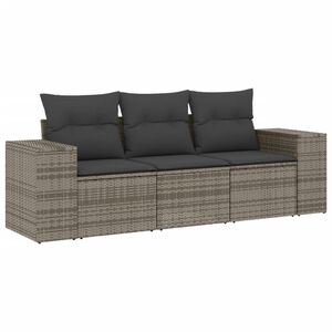 vidaXL 3 Piece Garden Sofa Set with Cushions Grey Poly Rattan