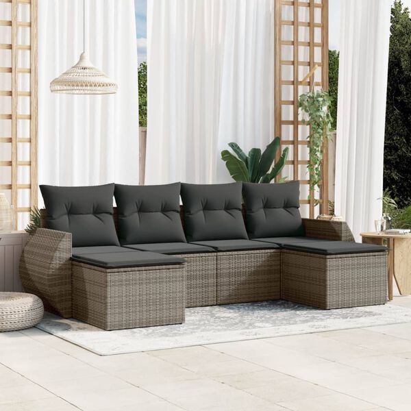 vidaXL 6 Piece Garden Sofa Set with Cushions Grey Poly Rattan