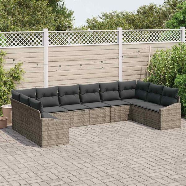 vidaXL Garden Sofa Set with Cushion 10 pcs Grey Poly Rattan