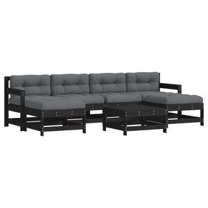 vidaXL 7 Piece Garden Lounge Set with Cushions Black Solid Wood