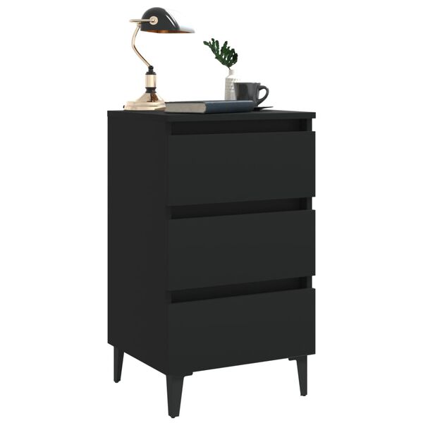 vidaXL Bed Cabinet with Metal Legs Black 40x35x69 cm
