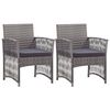 vidaXL Garden Armchairs with Cushions 2 pcs Grey Poly Rattan