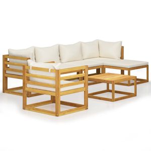 vidaXL 7 Piece Garden Lounge Set with Cushion Cream Solid Acacia Wood