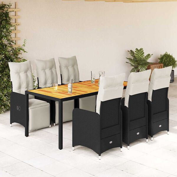 vidaXL 7 Piece Garden Bistro Set with Cushions Black Poly Rattan