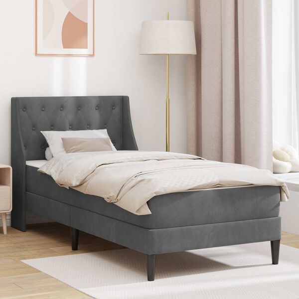 vidaXL Bed Frame with Mattress Dark Grey 107 x 203 cm Velvet