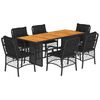 vidaXL 7 Piece Garden Dining Set with Cushions Black Poly Rattan