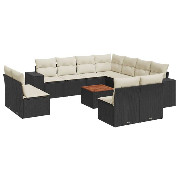 vidaXL 12 Piece Garden Sofa Set with Cushions Black Poly Rattan