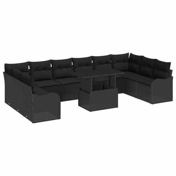 vidaXL Garden Sofa Set with Cushion 11 pcs Black Poly rattan