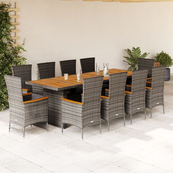 vidaXL 11 Piece Garden Dining Set with Cushions Grey Poly Rattan