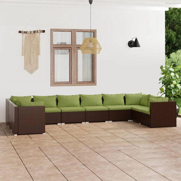vidaXL 10 Piece Garden Lounge Set with Cushions Poly Rattan Brown