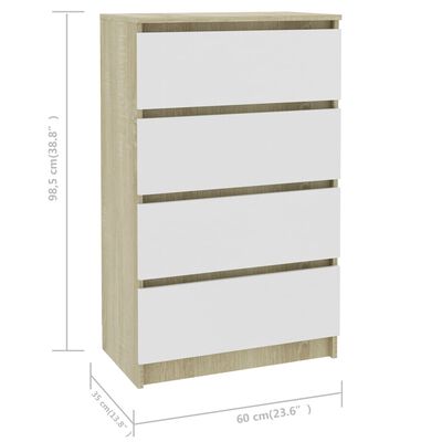 vidaXL Sideboard White and Sonoma Oak 60x35x98.5 cm Engineered Wood