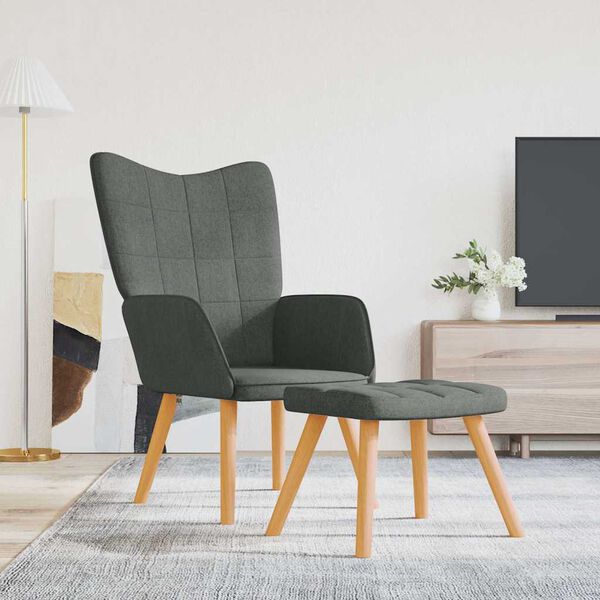 vidaXL Relaxing Chair with a Stool Dark Grey Fabric