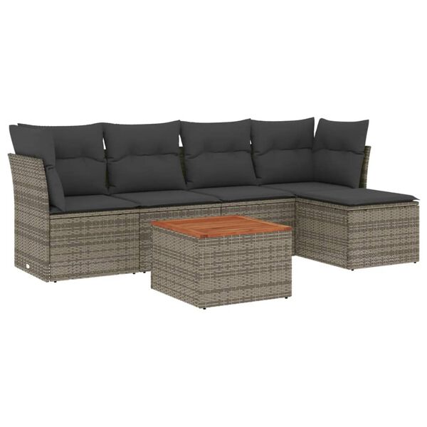 vidaXL 6 Piece Garden Sofa Set with Cushions Grey Poly Rattan