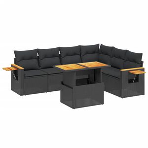 vidaXL 7 Piece Garden Sofa Set with Cushions Black Poly Rattan