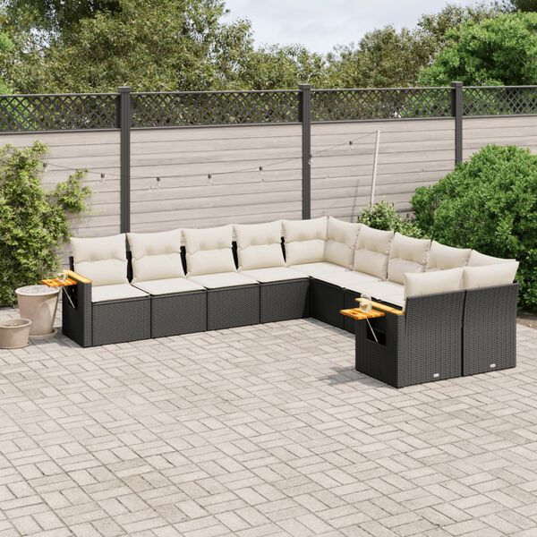 vidaXL 10 Piece Garden Sofa Set with Cushions Black Poly Rattan