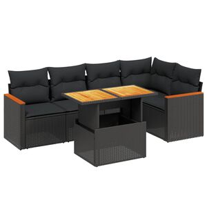 vidaXL 6 Piece Garden Sofa Set with Cushions Black Poly Rattan
