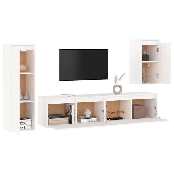 vidaXL TV Cabinets 4 pcs White Solid Wood Pine