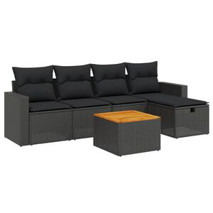 vidaXL 6 Piece Garden Sofa Set with Cushions Black Poly Rattan