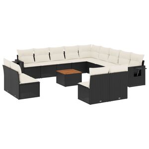 vidaXL 14 Piece Garden Sofa Set with Cushions Black Poly Rattan