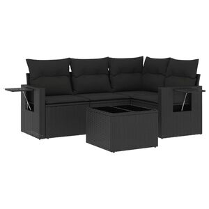 vidaXL 5 Piece Garden Sofa Set with Cushions Black Poly Rattan