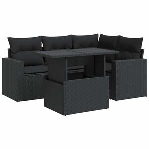 vidaXL 5 Piece Garden Sofa Set with Cushions Black Poly Rattan