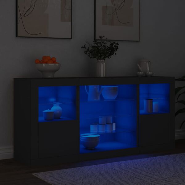 vidaXL Sideboard with LED Lights Black 142.5x37x67 cm