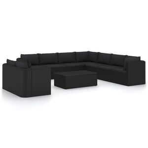 vidaXL 11 Piece Garden Lounge Set with Cushions Poly Rattan Black