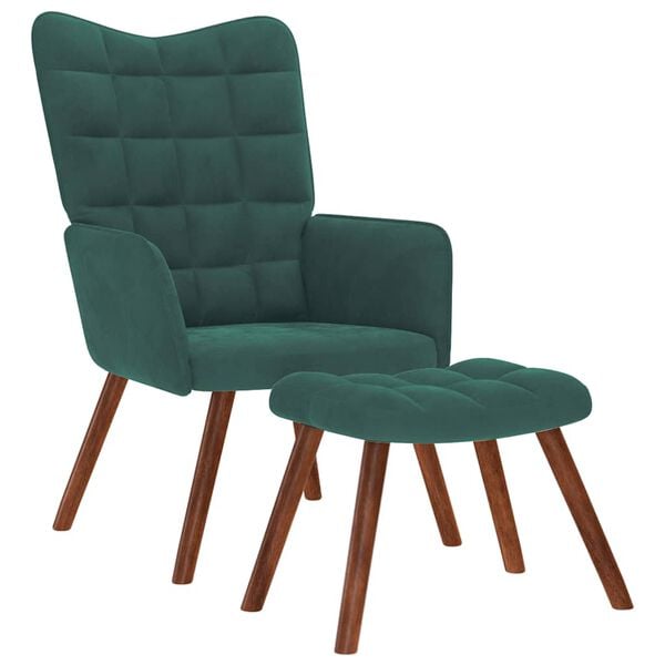 vidaXL Relaxing Chair with Stool Dark Green Velvet