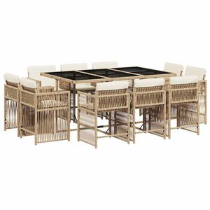 vidaXL 11 Piece Garden Dining Set with Cushions Beige Poly Rattan