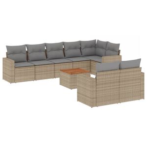 vidaXL 9 Piece Garden Sofa Set with Cushions Beige Poly Rattan
