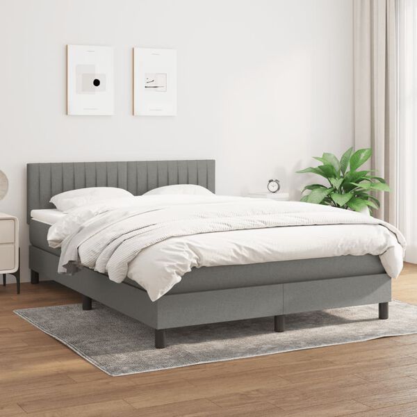 vidaXL Box Spring Bed with Mattress Dark Grey 137x187 cm Double Size Fabric