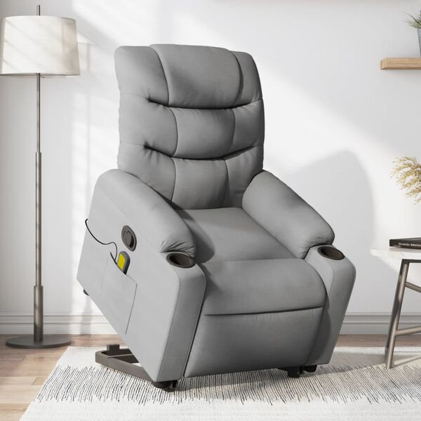 vidaXL Stand up Massage Recliner Chair Light Grey Fabric
