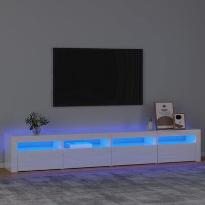 vidaXL TV Cabinet with LED Lights High Gloss White 240x35x40 cm