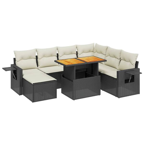 vidaXL 8 Piece Garden Sofa Set with Cushions Black Poly Rattan