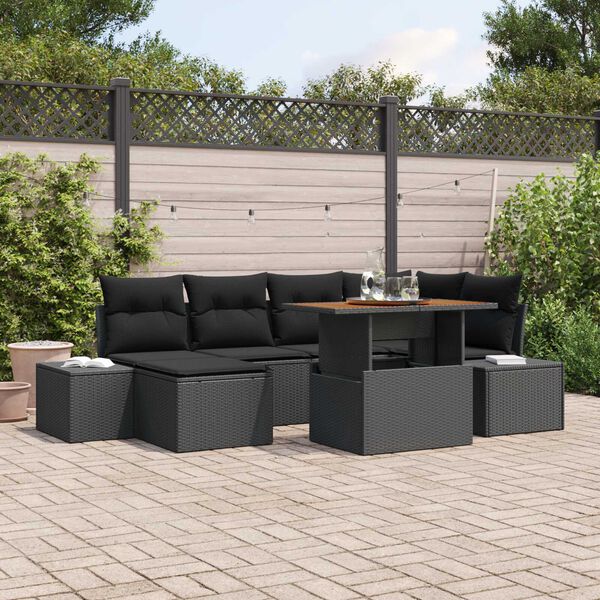 vidaXL Garden Sofa Set with Storage 7 pcs Black Poly rattan