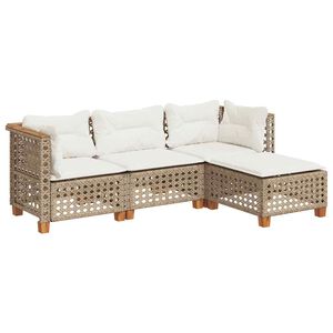 vidaXL 4 Piece Garden Sofa Set with Cushions Beige Poly Rattan
