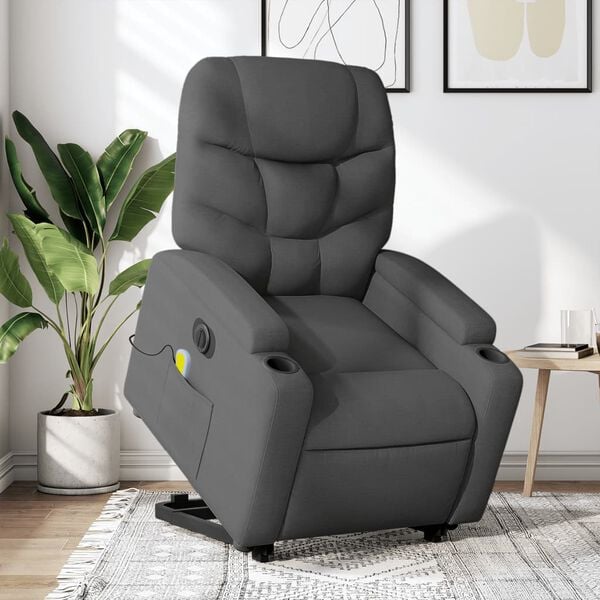 vidaXL Electric Stand up Massage Recliner Chair Dark Grey Fabric