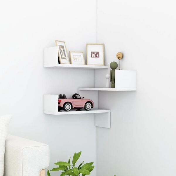 vidaXL Wall Corner Shelf High Gloss White 40x40x50 cm Engineered Wood