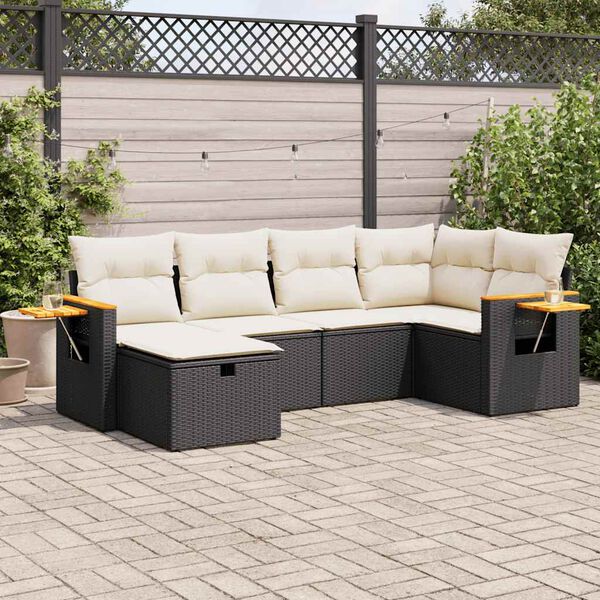 vidaXL 6 Piece Garden Sofa Set with Cushions Black Poly Rattan