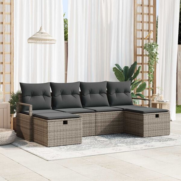 vidaXL Garden Sofa Set with Cushion 6 pcs Grey Poly rattan