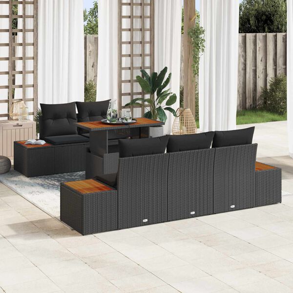 vidaXL Garden Sofa Set with Storage 6 pcs Black Poly rattan