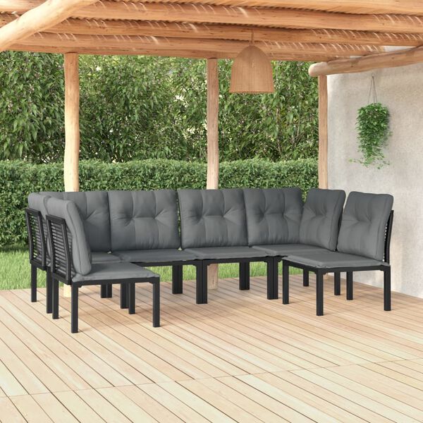 vidaXL 6 Piece Garden Lounge Set Black and Grey Poly Rattan