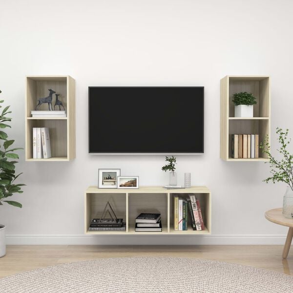 vidaXL 3 Piece TV Cabinet Set Sonoma Oak Engineered Wood