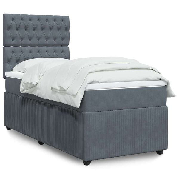 vidaXL Box Spring Bed with Mattress Dark Grey King Single Velvet